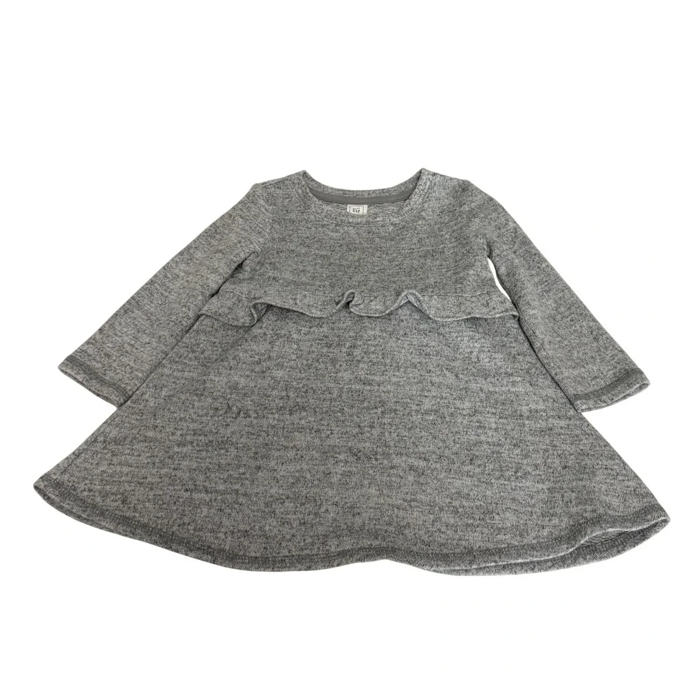 Baby Gap Toddler Girls Gray Heathered Ruffle Long Sleeve A-Line Dress 18-24M
